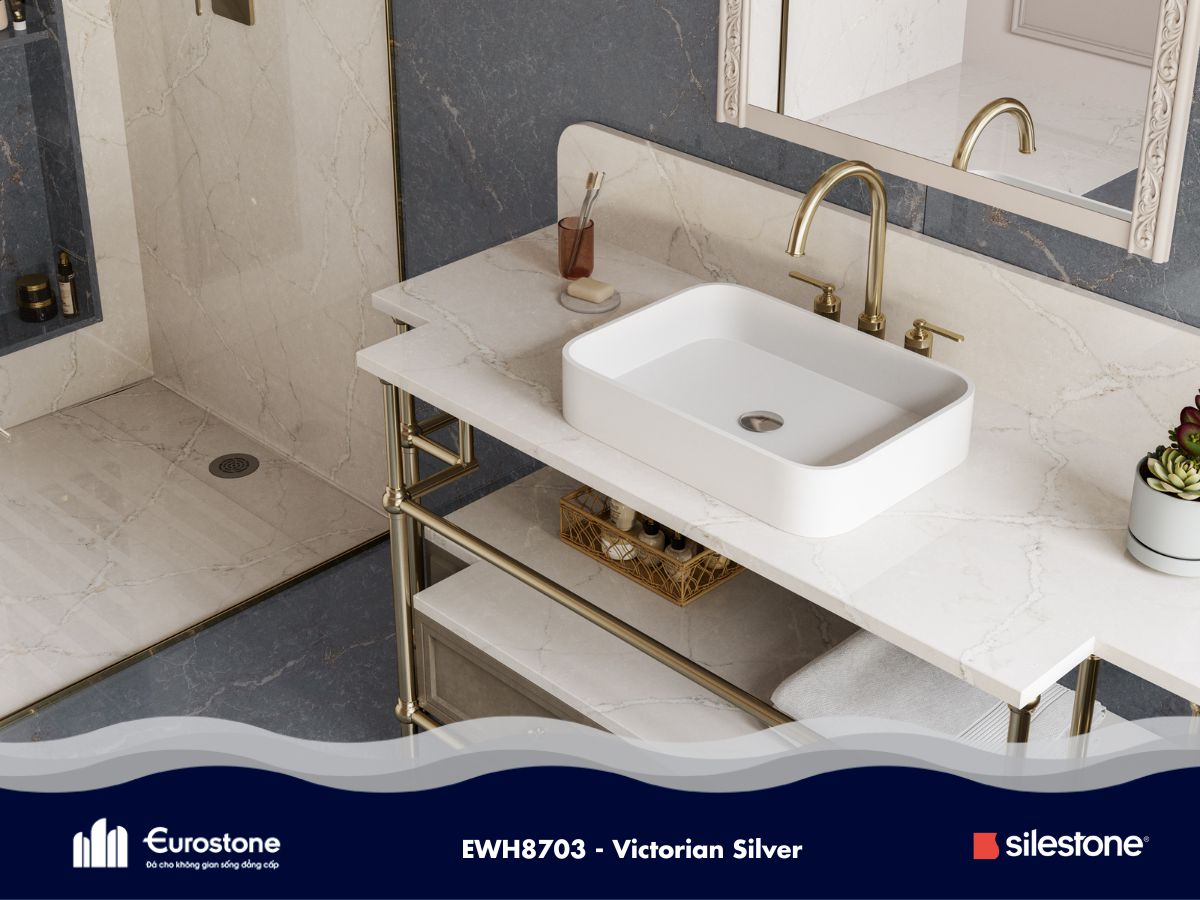 Đá Silestone Victorian Silver làm bàn lavabo
