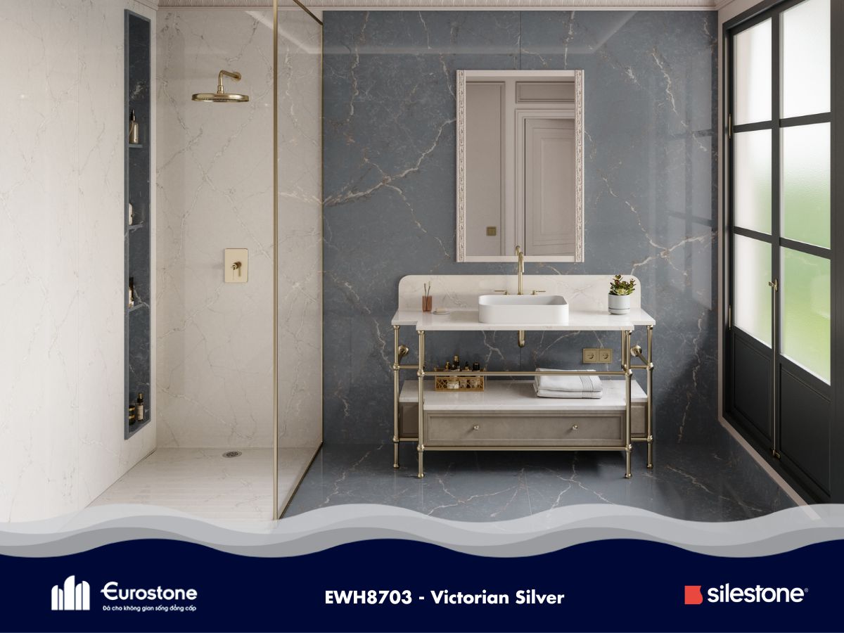 Đá Silestone Victorian Silver ốp phòng tắm